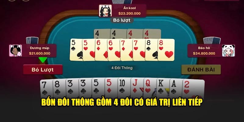 Bốn đôi thông gồm 4 đôi với giá trị liên tiếp từ cao đến thấp 